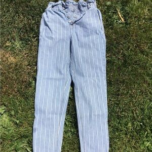 American Eagle Women’s Blue & White Pinstripe Paper Bag Waist Mom Jeans Size 0